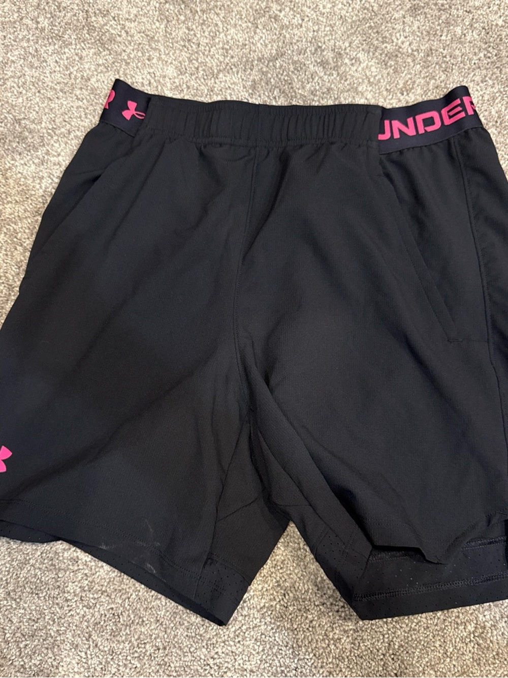 Under Armour Mens Black Shorts with Pink Logo Waistband